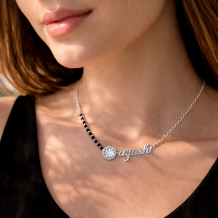 Handmade 925 Sterling Silver Ayushi Name Mangalsutra Necklace